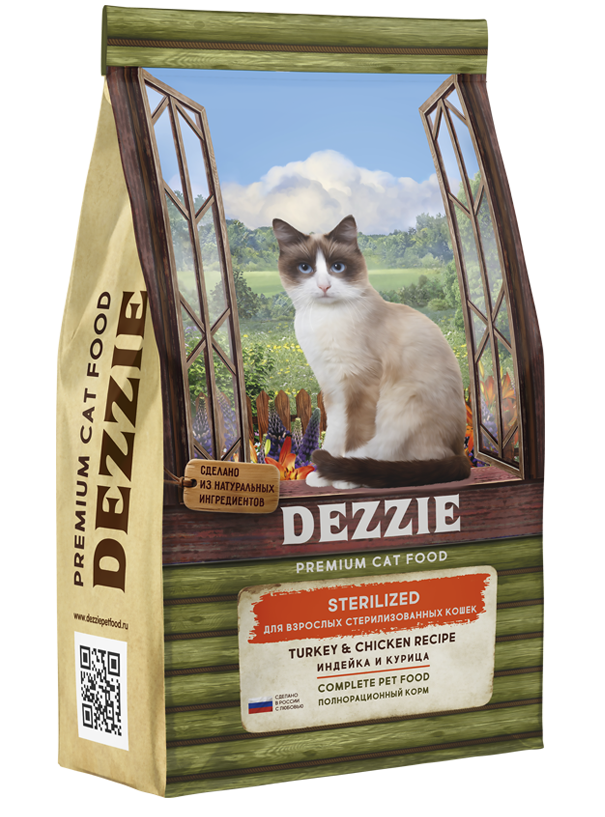 Сухой корм DEZZIE (Деззи) индейка с курицей для стерилизованных  кошек 400 г